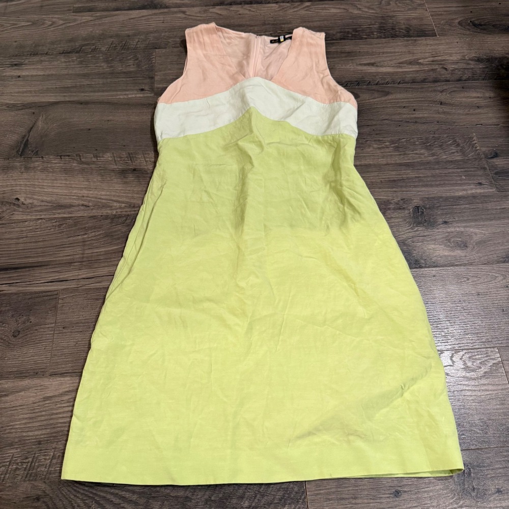 Brooks Brothers Colorblock Linen Blend Sleeveless V-Neck Shift Dress Size 2